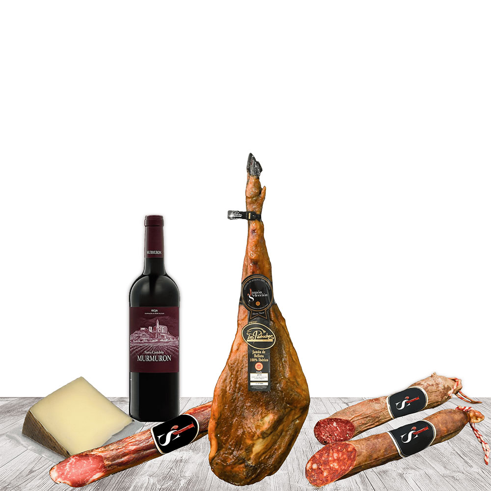 LOTE 16 cesta con jamon dop pedroches bellota